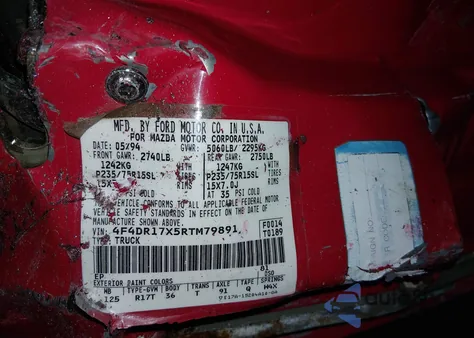 1994 Mazda B4000 Cab Plus z USA, uszkodzony, nr VIN 4F4DR17X5RTM79891